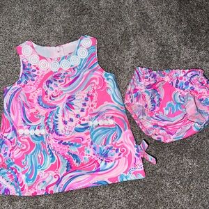 Lilly Pulitzer Baby Shift Dress + diaper cover Prosecco Pink / Don't be Jelly